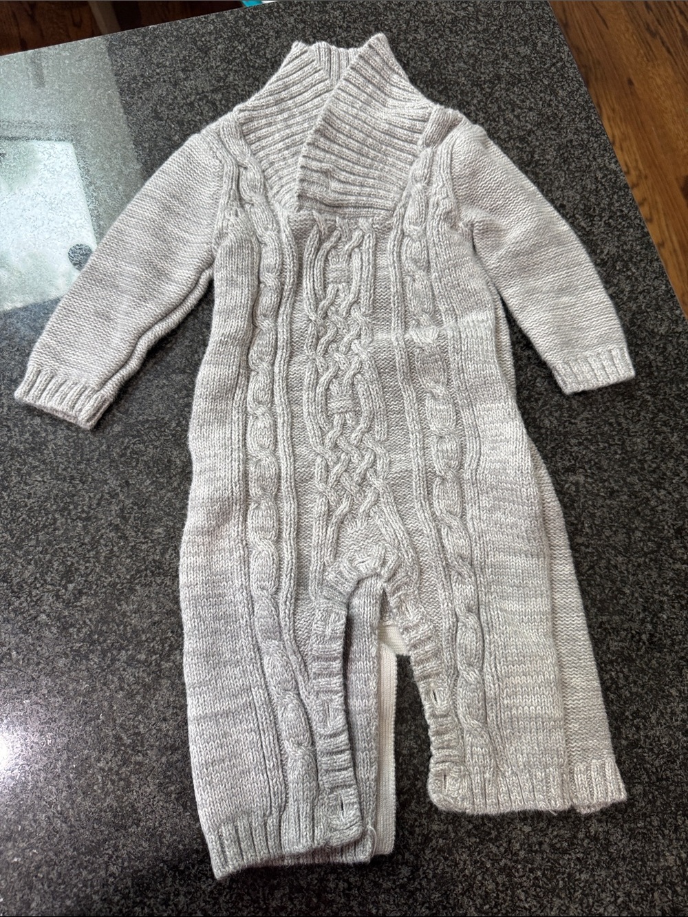 Gray Cable Knit Baby One-Piece Romper